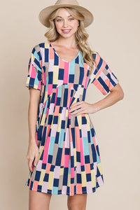 BOMBOM Ruched Color Block Short Sleeve Mini Dress - Brittney MADE