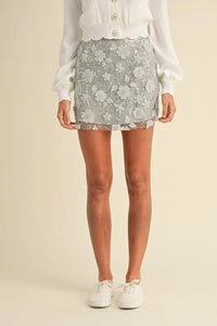 MABLE 3D Floral Embellished Applique Mini Skirt - Brittney MADE
