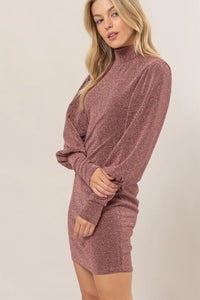 HYFVE Glitter Mock Neck Long Sleeve Mini Dress - Brittney MADE