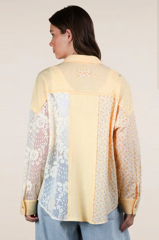 VERY J Plus Size Contrast Ribbed Knit Lace Shacket - Brittney MADE