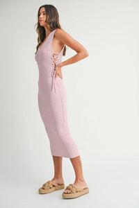 MABLE Crochet Side Lace Up Knit Midi Dress - Brittney MADE