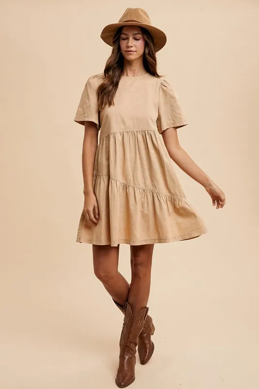 Annie Wear Mineral Washed Round Neck Short Sleeve Denim Dress - Brittney MADE