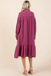 Mittoshop Mineral Wash Cotton Gauze Ruffle Midi Shirt Dress - Brittney MADE