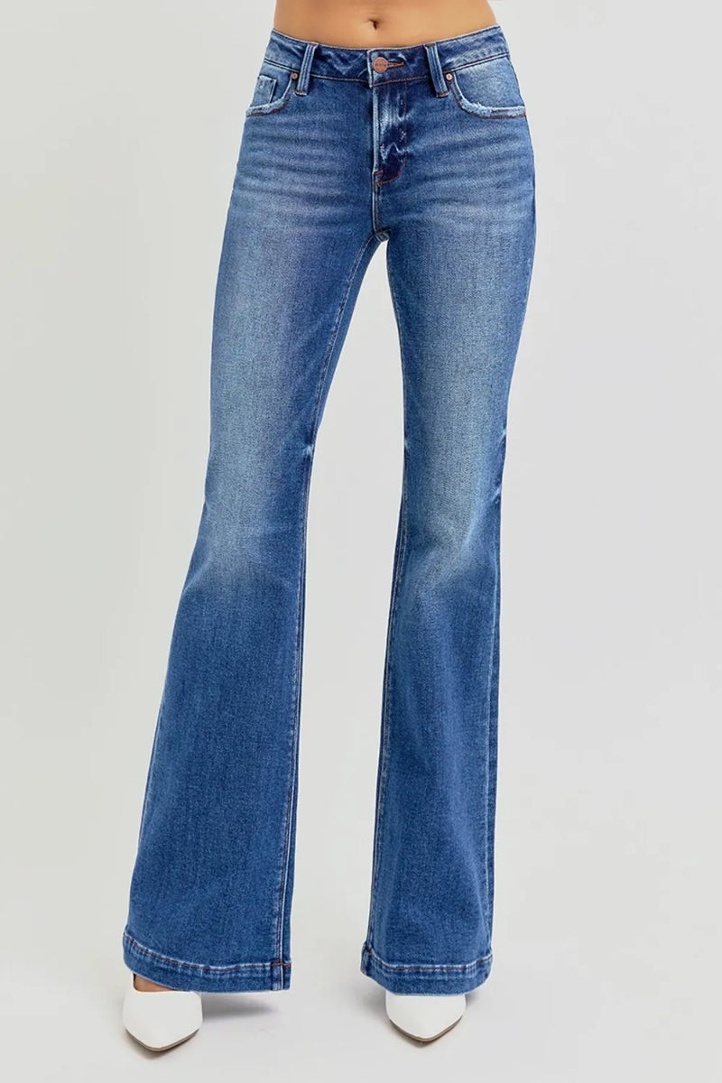 RISEN Full Size Low Rise Flare Jeans with Pockets - Brittney MADE