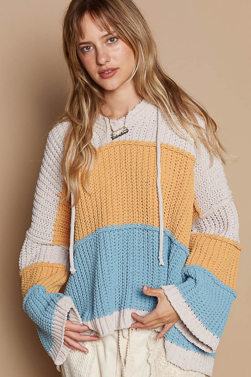 POL Color Block Long Sleeve Hooded Sweater - Brittney MADE