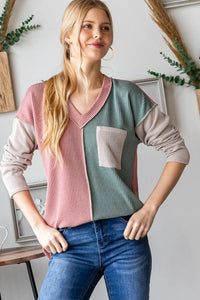 Heimish Color Block Exposed Seam Ribbed T-Shirt - Brittney MADE