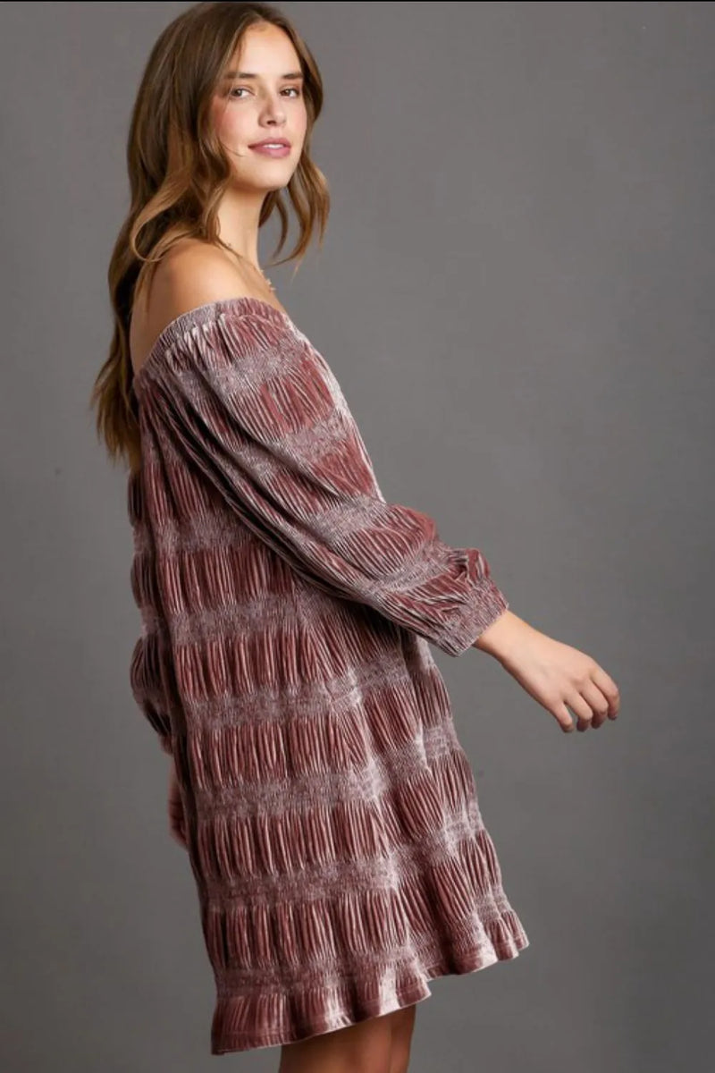 Umgee Off-Shoulder Balloon Sleeve Velvet Mini Dress - Brittney MADE