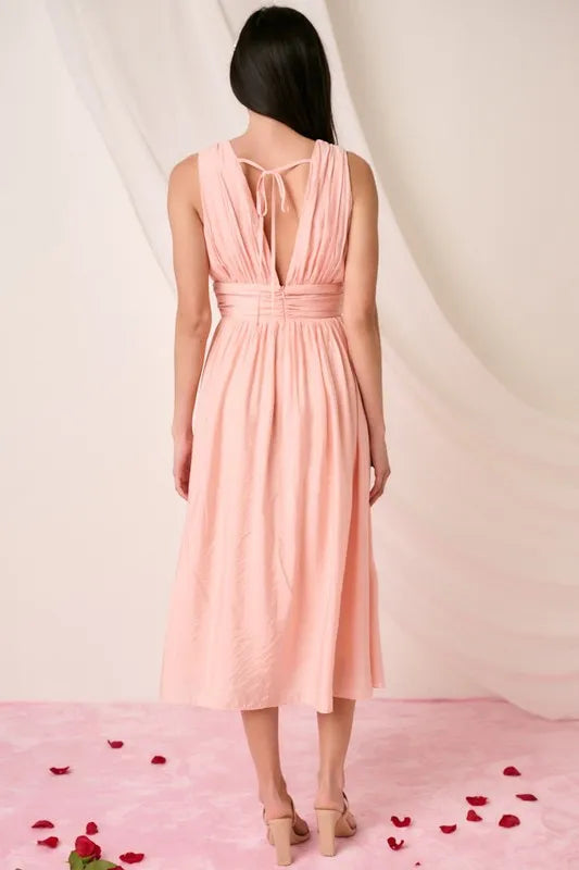 Mittoshop Ruched V-Neck Sleeveless Midi Dress - Brittney MADE