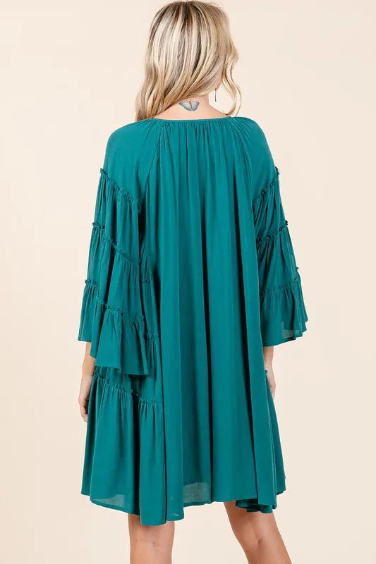 Mittoshop Frill Tie Neck Bell Sleeve Dress - Brittney MADE