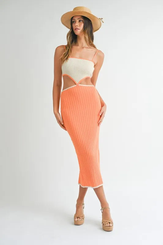 MABLE Ribbed Knit Color Block Cutout Midi Dress - Brittney MADE