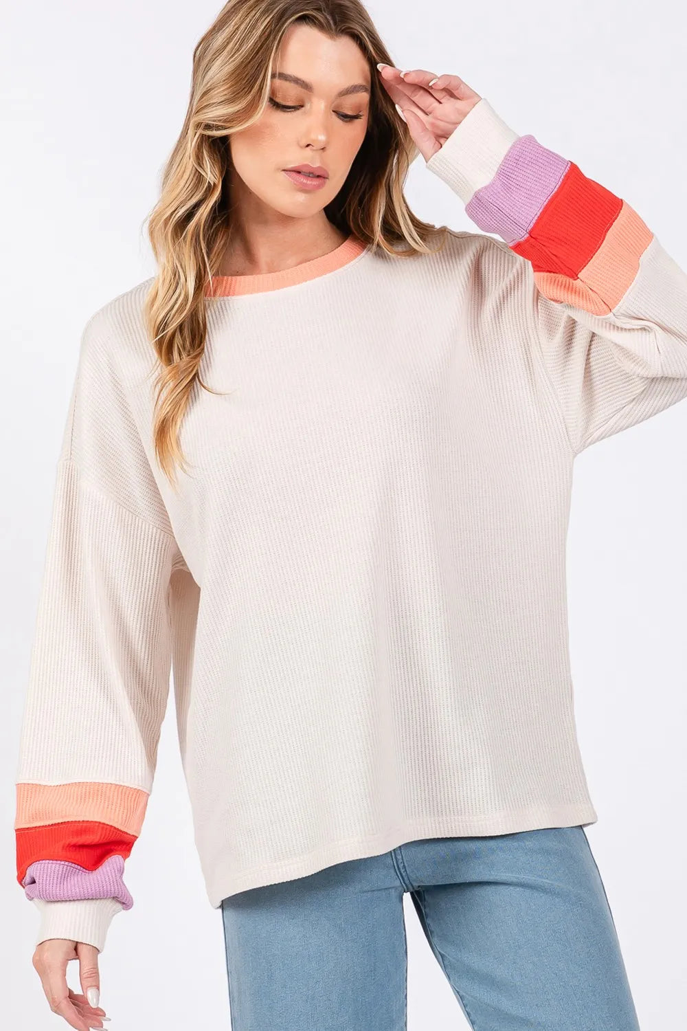 SAGE + FIG Color Block Waffle Knit T-Shirt - Brittney MADE