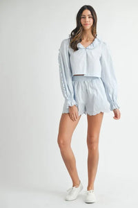 MABLE Long Sleeve Scallop Blouse and Shorts Set - Brittney MADE