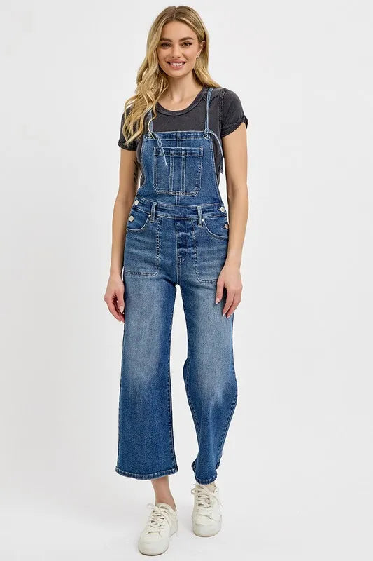 RISEN Full Size Knotted Strap Denim Overalls with Pockets Plus Size - Brittney MADE