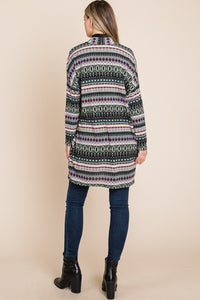 BOMBOM Geometric Open Front Long Sleeve Cardigan with Pockets - Brittney MADE