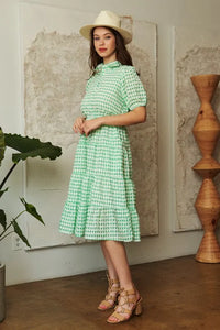 Davi & Dani Checkered Puff Sleeve Tiered Shirt Dress - Brittney MADE