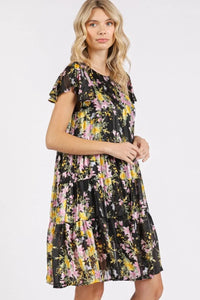 Mittoshop Flower Print Round Neck Flutter Sleeve Tiered Dress - Brittney MADE