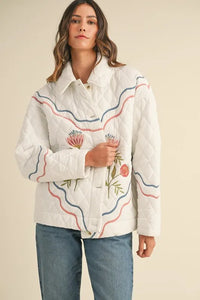 MABLE Floral Multi Color Embroidered Quilted Jacket - Brittney MADE