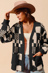 SO ME Checkered Open Front Cardigan with Pockets - Brittney MADE