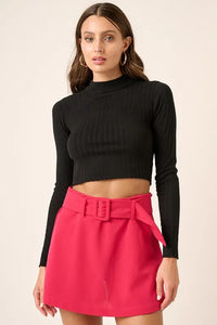 Mittoshop Mock Neck Long Sleeve Crop Knit Top - Brittney MADE