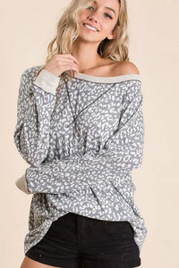 BiBi Leopard Round Neck Long Sleeve T-Shirt - Brittney MADE