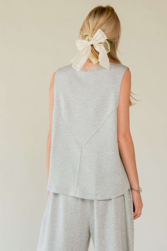 Davi & Dani Drawstring Hem Round Neck Tank and Pants Set - Brittney MADE