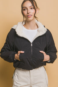 Love Tree Zip Up Cropped Hooded Sherpa Reversible Jacket - Brittney MADE