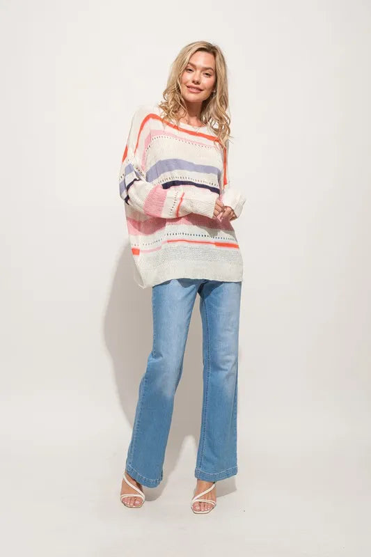 And The Why Abstract Striped Light Weight Loose Sweater - Brittney MADE