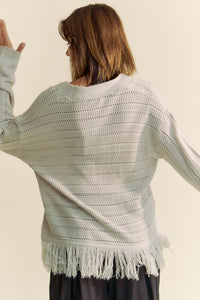 Davi & Dani Fringe V-Neck Button Up Long Sleeve Cardigan - Brittney MADE