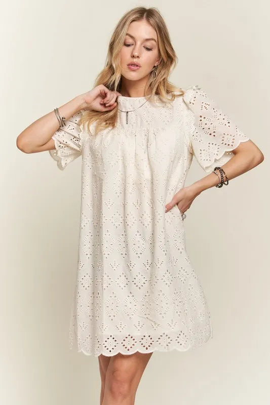 ADORA Ruffled Eyelet Round Neck Dress - Brittney MADE