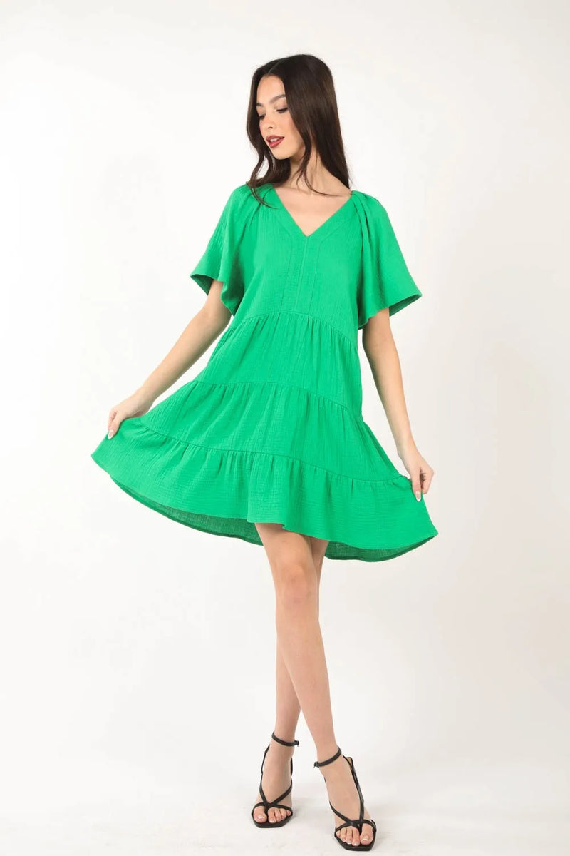 VERY J Texture V-Neck Ruffled Tiered Dress - Brittney MADE