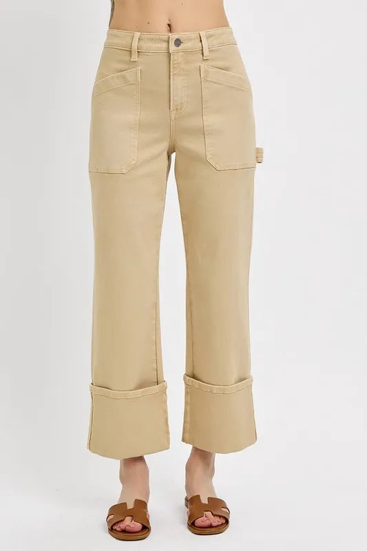 RISEN Full Size High Rise Wide Straight Cuffed Patch Jeans Plus Size - Brittney MADE