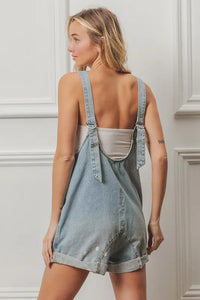 BiBi Folded Hem Vintage Washed Denim Overalls - Brittney MADE