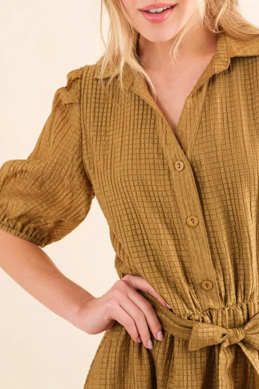 And The Why Waffle Textured Ribbon Waist Midi Dress - Brittney MADE
