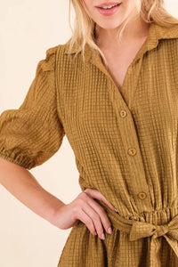 And The Why Waffle Textured Ribbon Waist Midi Dress - Brittney MADE