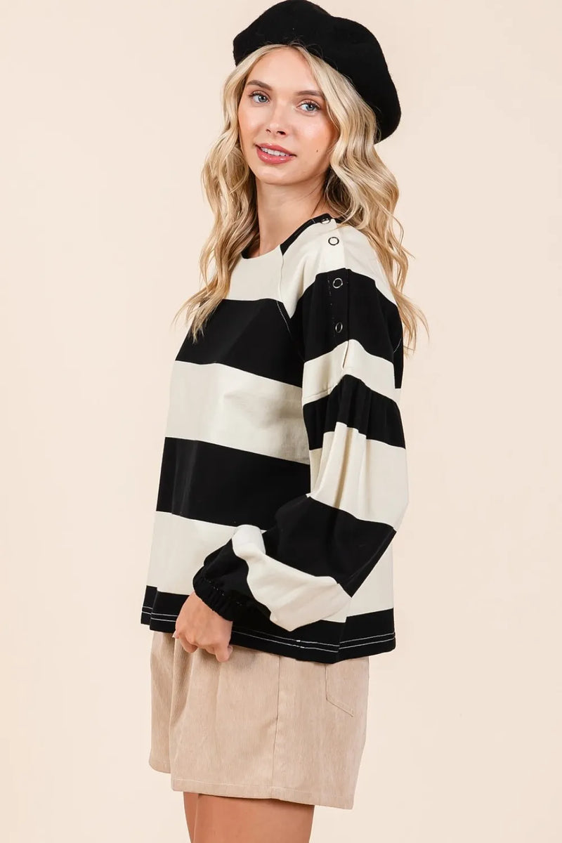 Mittoshop Striped Snap Shoulder Long Sleeve T-Shirt - Brittney MADE