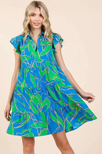 Mittoshop Leaf Print Ruffle Sleeve Tiered Mini Dress - Brittney MADE