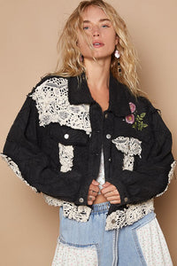 POL Crochet Patch Embroidered Button Up Jacket - Brittney MADE