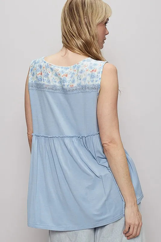 POL Lace Detail Frill Floral V-Neck Sleeveless Top - Brittney MADE
