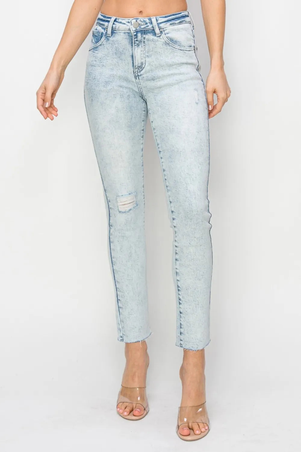 Risen Full Size High Rise Distressed Skinny Jeans - Brittney MADE