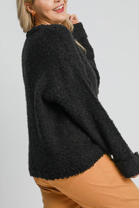 Umgee Full Size Round Neck Long Sleeve Boucle Sweater Plus Size - Brittney MADE