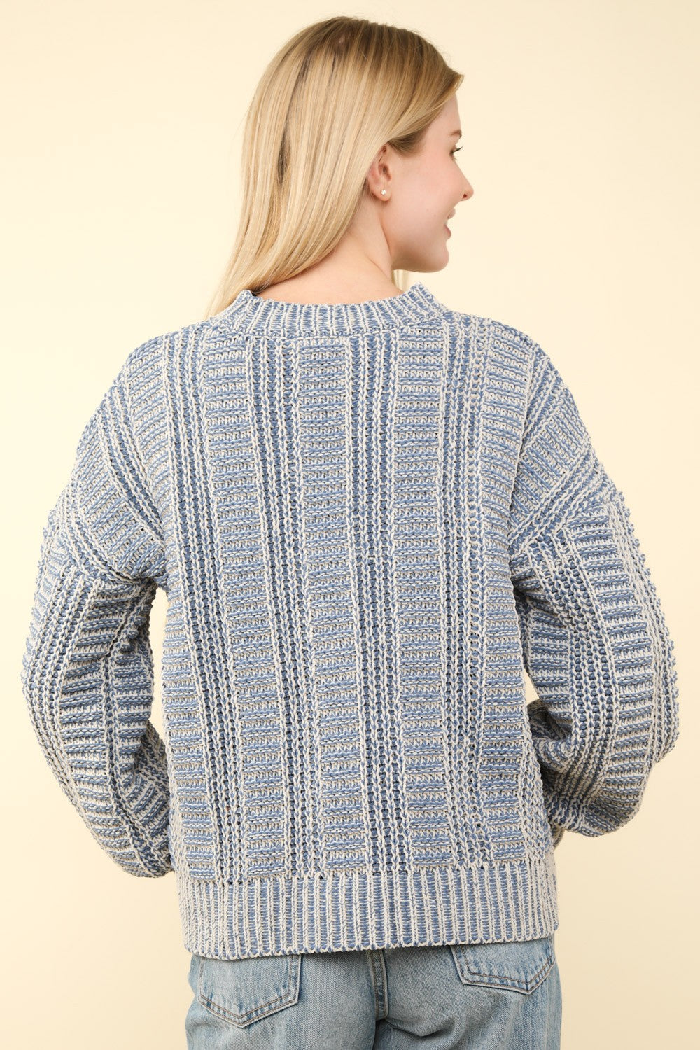 VERY J Two Tone Long Sleeve Sweater - Brittney MADE