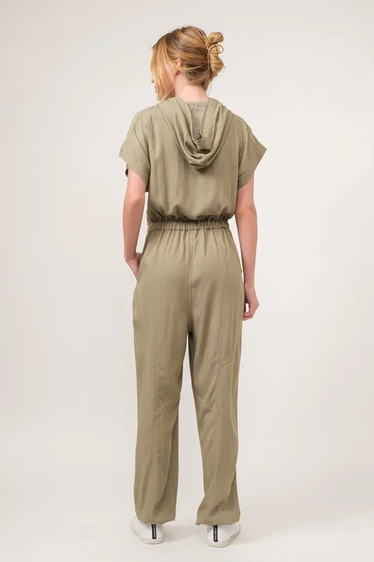 And The Why Washed Short Sleeve Hooded Jumpsuit - Brittney MADE