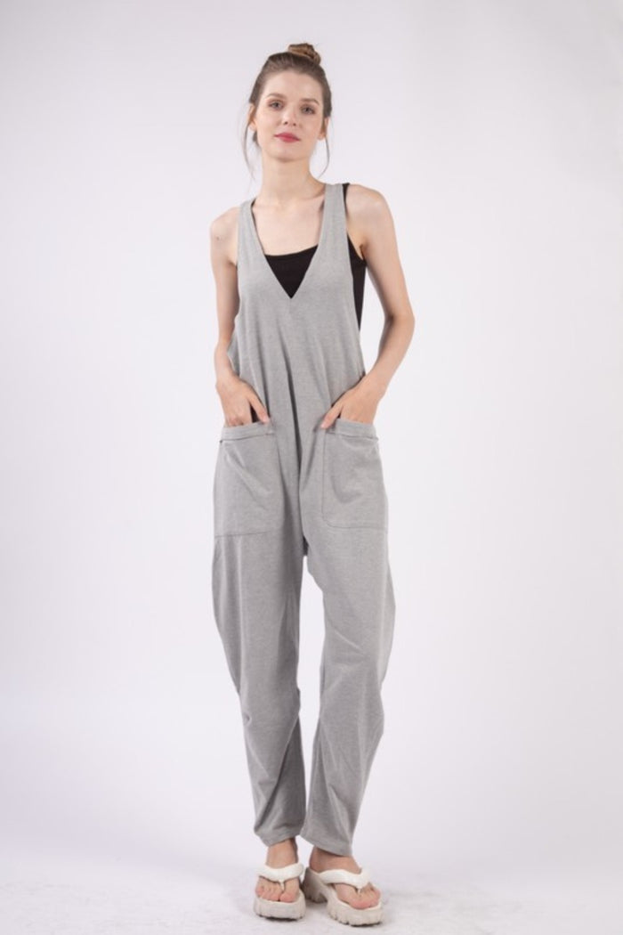 VERY J  Plunge Sleeveless Jumpsuit with Pockets - Brittney MADE