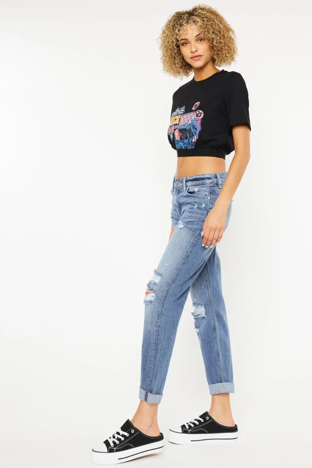 Kancan Mid Rise Distressed Straight Jeans - Brittney MADE
