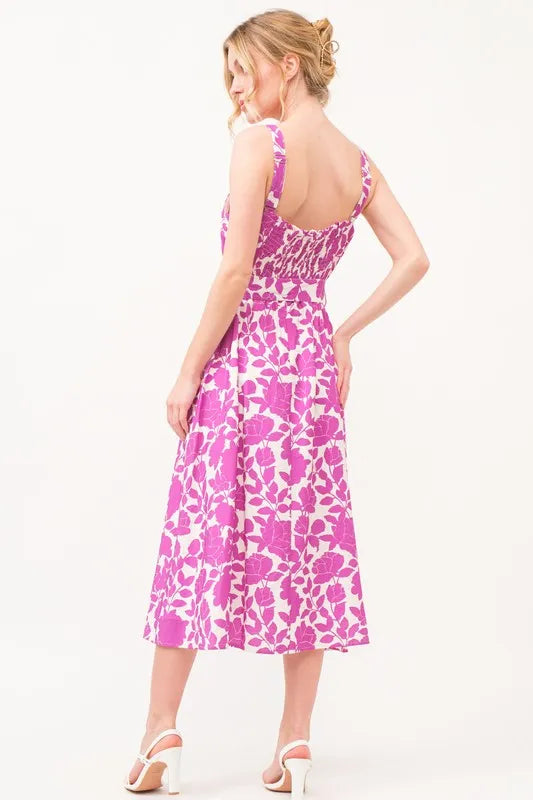 And The Why Square Neck Belted Floral Printed Midi Dress - Brittney MADE