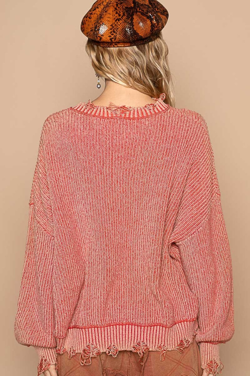 POL Distressed Washed Drop Shoulder Sweater - Brittney MADE
