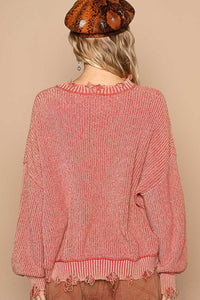 POL Distressed Washed Drop Shoulder Sweater - Brittney MADE