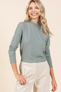 Mittoshop Mock Neck Rib Knit Long Sleeve Crop Top - Brittney MADE