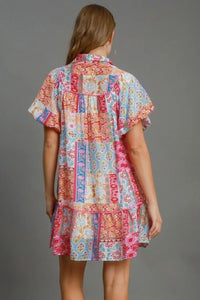 Umgee Full Size Smocked Floral Puff Sleeve Mini Dress Plus Size - Brittney MADE