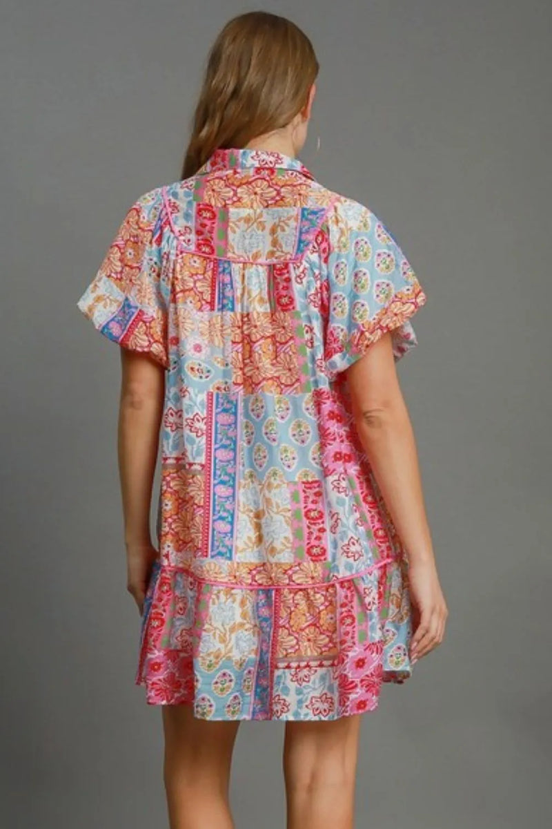 Umgee Full Size Smocked Floral Puff Sleeve Mini Dress Plus Size - Brittney MADE